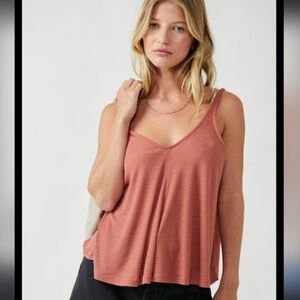 Free People Intimately Dani Ribbed V-Neck Flowy Tank In Blush Wind M